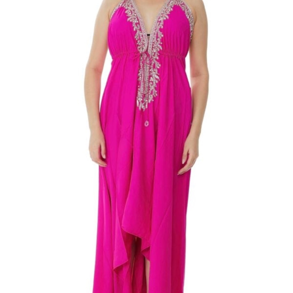 Fuchsia Embellished Halter Cover up Maxi Dress